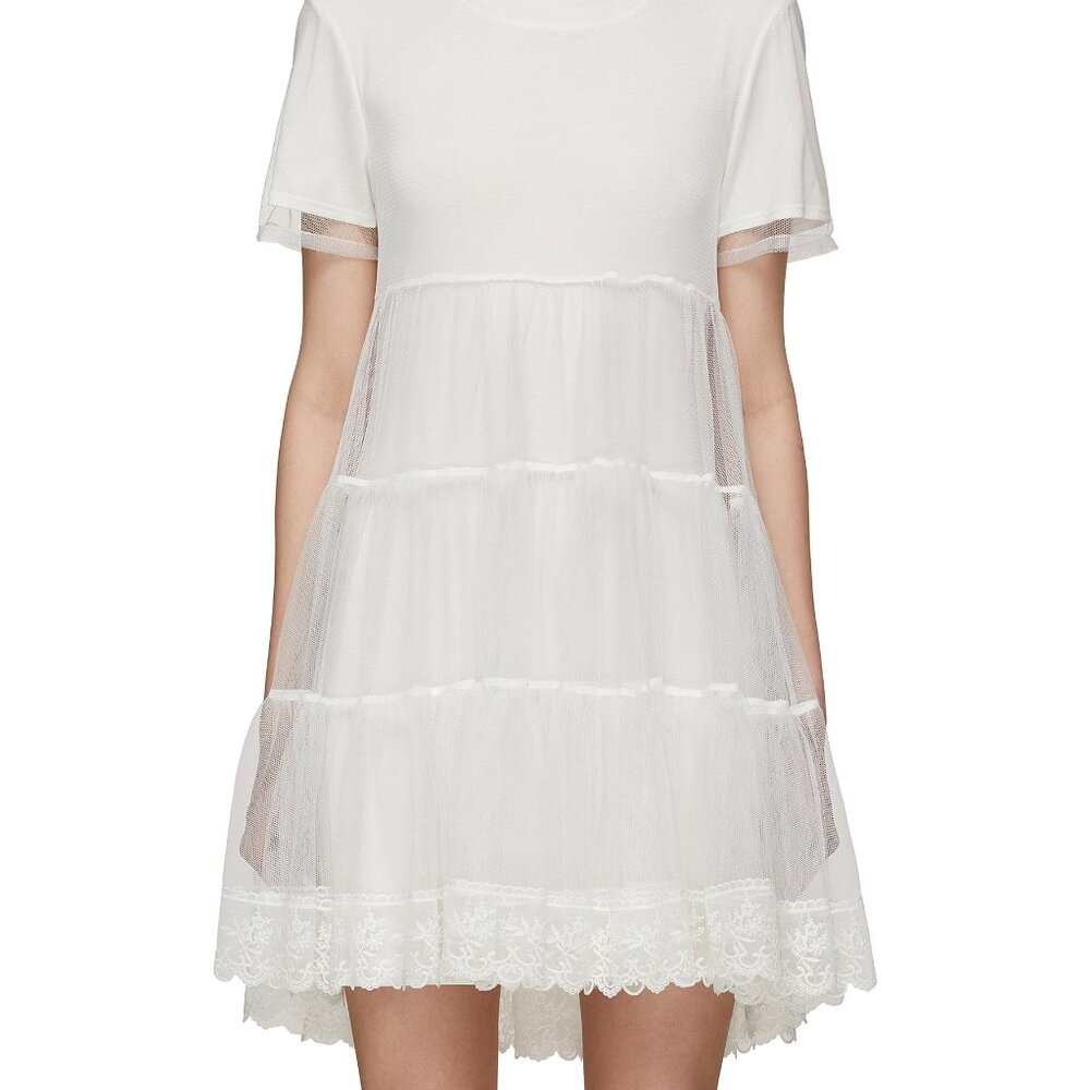Alice + Olivia Embroidered Tulle & Jersey T-Shirt Dress